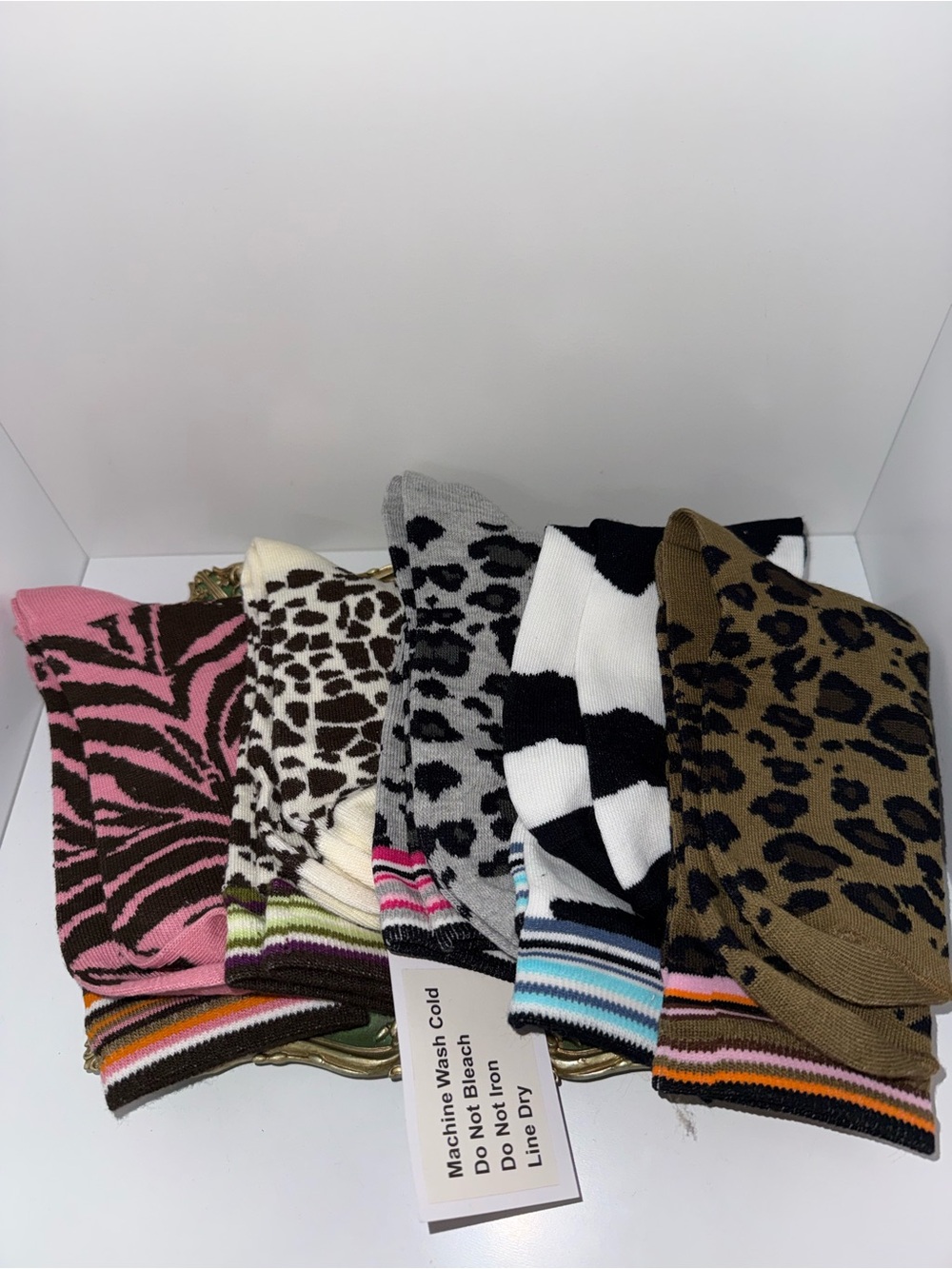 Animal Print Socks (5) Zebra, Giraffe, Cheetah, &  Cow